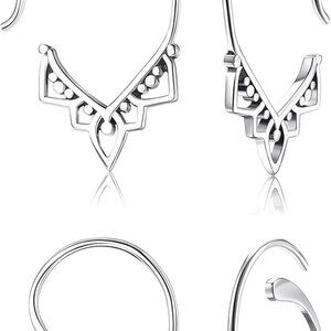 2Pairs S925 Sterling Silver Hoop Earrings 14K White Gold Plated Balinese Tribal